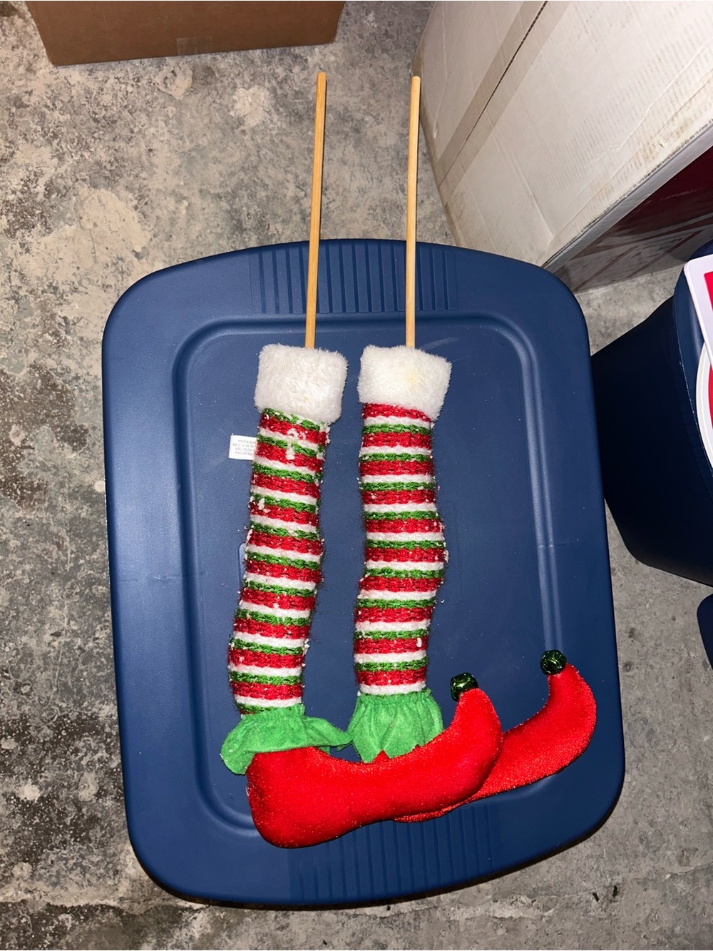 Source Unknown Red Green White Striped Elf Leg Holiday Stakes (Pair)